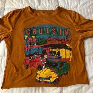 Vintage Orange Graphic Tee with Vintage Car Print